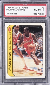 1986-87 Fleer Sticker #8 Michael Jordan Rookie Card - PSA NM-MT 8